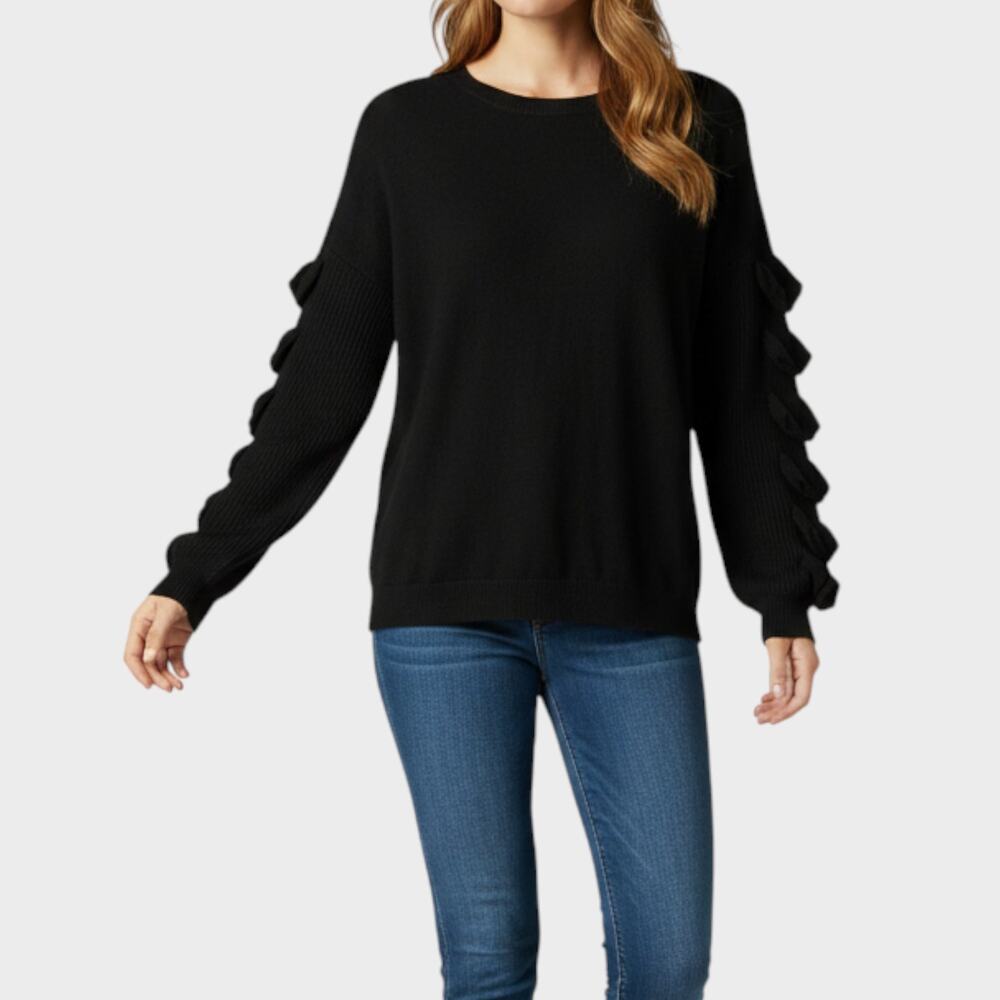 Duffield Lane Small Sweater Black Ruffle Sleeve - Picture 8 of 9